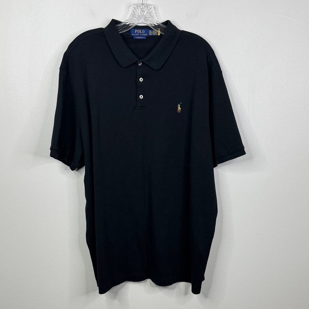 Polo Ralph Lauren Black Classic Fit Mesh Polo Shirt Gold Pony - Men's Size XXL